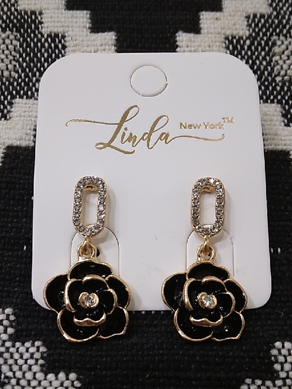 Linda New York Black and Gold Flower Earrings